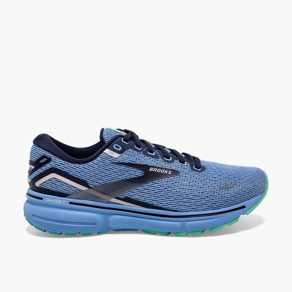 Chaussures Running Route Brooks Ghost 15 Cushioned Blanche Grise Bleu Femme | QMF-1299369